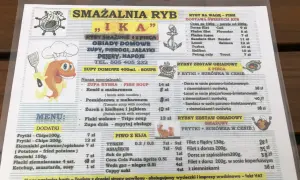 Menu smażalni ryb "Ika" w Łańcucie. Oferuje ryby na wagę, obiady domowe, zupy, pierogi, desery i napoje. Dostępne są również zestawy obiadowe z ryb.