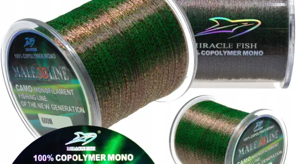 Żyłka wędkarska Miracle Fish Male 3D Line Camo, 100% kopolimer mono, 600m. Najlepsza żyłka do feedera, idealna na nowe pokolenie wędkarzy.