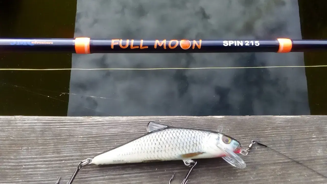 Jaki spinning na szczupaka z brzegu? Wędka "Full Moon Spin 215" i realistyczna przynęta czekają na wodzie.
